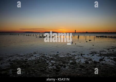 Sunrise, Pointe des Onglous, Etang de Thau, Frankreich. Stockfoto