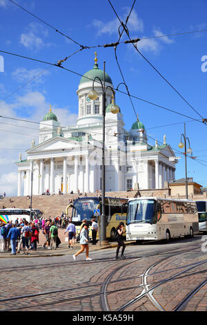 Helsinki, Finnland - 26. Juli 2017: Der Senatsplatz und Kathedrale in Helsinki Stockfoto