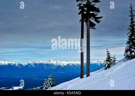 Landschaft auf Ski Hill mit steilen Hang und schneebedeckten Berg Hintergrund Stockfoto