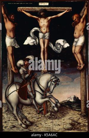 Lucas Cranach der Ältere (1472-1553). Deutsche Renaissance Maler. Kalvarienberg (1538). Öl an Bord. Museum der Bildenden Künste in Sevilla, Andalusien, Spanien. Stockfoto