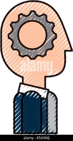 Cartoon Geschäftsmann mit Zahnrad Gehirn Kreativität Stock Vektor
