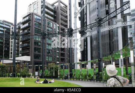 King's Cross Regent's Canal gasometer Stadterneuerung Stockfoto