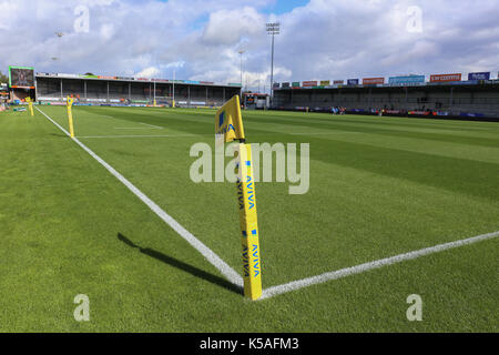 Ein allgemeiner Blick auf den Boden vor dem Spiel der Aviva Premiership in Sandy Park, Exeter. DRÜCKEN SIE VERBANDSFOTO. Bilddatum: Samstag, 9. September 2017. Siehe PA Story RUGBYU Exeter. Bildnachweis sollte lauten: Julian Herbert/PA Wire. Stockfoto