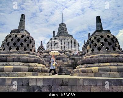 Blick auf den Borobudur Tempel in der Landschaft von Bali, Indonesien Stockfoto