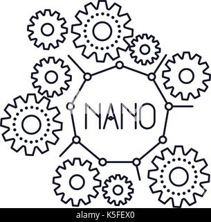Gang Maschinen mit nano Text in Schwarzweiß Silhouette auf weißem Hintergrund Stock Vektor