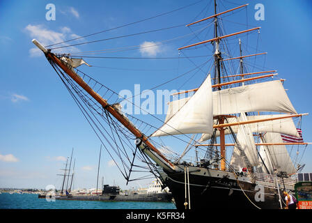 San Diego, USA - Juli 30,2013: Stern von Indien in San Diego angedockt. Stern von Indien ist der weltweit älteste aktive Segelschiff, 1863 und jetzt home t gebaut Stockfoto