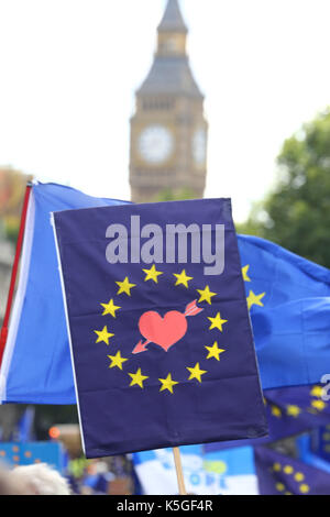 London, Großbritannien. 9 Sep, 2017. Demonstranten am Anti-Brexit März für Europa, London fordern eine Überprüfung der britischen Position auf Brexit Credit: Paul Brown/Alamy leben Nachrichten Stockfoto