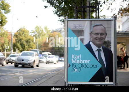 Wien, Österreich. 09. September 2017. Wahlen Plakate zu den nationalen Wahlen auf den Straßen von Wien am 15. Oktober. Im Bild Plakat werbung für "Die neue Volkspartei". Quelle: Franz Perc/Alamy leben Nachrichten Stockfoto