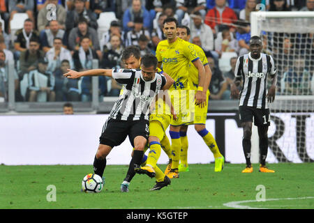 Turin, Italien. 9. September 2017. Miralem Rudolph (Juventus FC) während dem Spiel in der Serie A TIM zwischen Juventus Turin und AC Chievo Verona bei Allianz Stadion. Das endgültige Ergebnis der Match ist 3-0. Quelle: Fabio Udine/Alamy leben Nachrichten Stockfoto