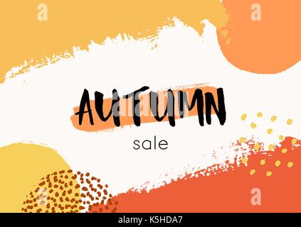 Abstrakt herbst Design mit bunten Pinselstrichen in Gelb, Rot, Braun und Orange auf weißem Hintergrund. Moderne und kreative, Plakat, Broschüre, greetin Stock Vektor