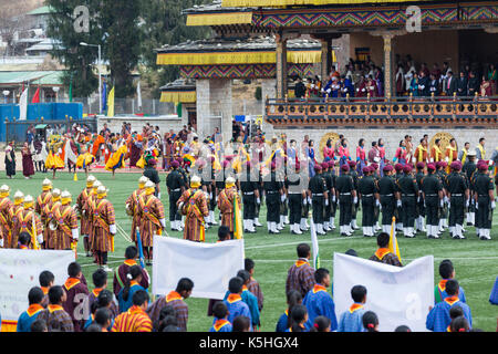 Des Königs Geburtstag Feier am Changlimithang Stadion in Thimpu, Bhutan Stockfoto