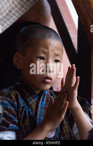 Punakha Drubchen (historische Feier) und Tsechu (religiöse Feier) in Punakha Dzong, westlichen Bhutan. Stockfoto