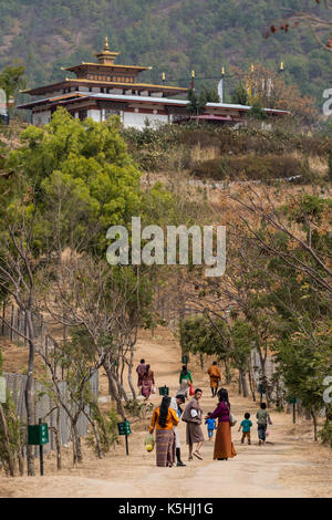 Chimi Lakhang (Tempel) in der Nähe von Lobesa, Punakha, westlichen Bhutan Stockfoto