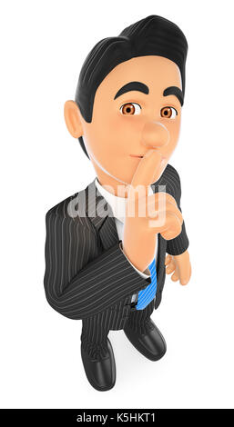 3d-Geschäft Leute Abbildung. Geschäftsmann Bestellung oben mit seinem Finger zu schließen. Isoliert weißer Hintergrund. Stockfoto