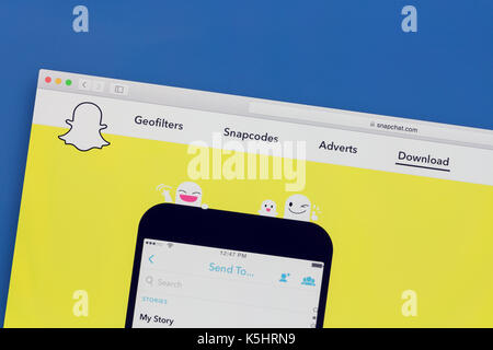 Snapchat Website auf einem PC-Bildschirm. Snapchat Logo. Stockfoto