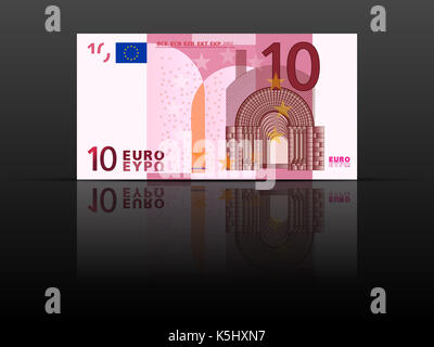 Zehn Euro Banknote auf schwarzem Hintergrund. Stockfoto