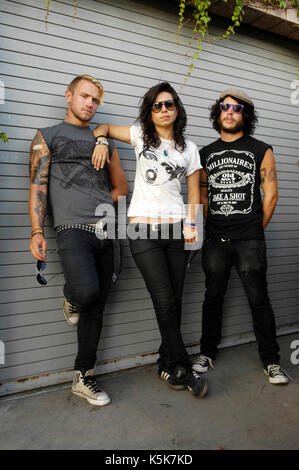 Nick Kent, Tatiana DeMaria Jake Reed TAT backstage Portrait schießen 2009 Vans Warped Tour Final tour Tag Home Depot Center Carson. Stockfoto