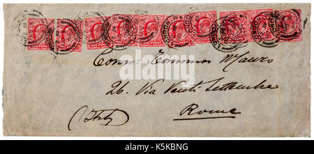 1906 UK Umschlag mit 10 King Edward VII 1 d Stempel nach Rom, Italien gerichtet. Stockfoto