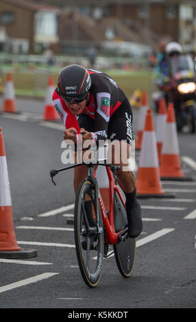 Silvan Dillier, Team BMC, Tour durch Großbritannien Radrennen Stufe 5 timetrial in Clacton-on-Sea, Großbritannien. Stockfoto