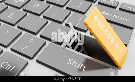 3D-Darstellung. Erfolg der Schaltfläche Öffnen mit Leiter heraus. Business Konzept Stockfoto