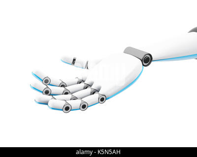 3D-Darstellung. Roboterhand etwas angezeigt. Zukünftige Konzept. Isoliert weißer Hintergrund Stockfoto