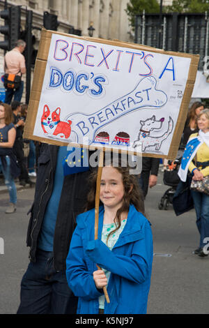 London, Großbritannien. 9. September 2017. Völker März für Europa. Marsch von Park Lane, Parliament Square Rallye. Aufruf an Anhängern zu Vereinen, Überdenken und Bexit ablehnen. Quelle: Steve Bell/Alamy leben Nachrichten Stockfoto