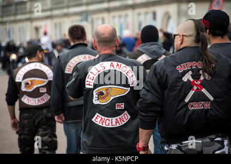 Brighton, UK. 10. September, 2017. Ace Cafe Reunion 2017 Brighton Burn-Up, tausende Biker herab auf die Stadt Brighton, konvergierende auf Madeira Drive für den jährlichen Motorrad Rallye. Kredit Terry Applin/Alamy leben Nachrichten Stockfoto