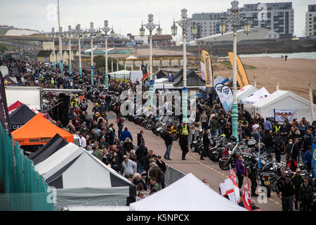 Brighton, UK. 10. September, 2017. Ace Cafe Reunion 2017 Brighton Burn-Up, tausende Biker herab auf die Stadt Brighton, konvergierende auf Madeira Drive für den jährlichen Motorrad Rallye. Kredit Terry Applin/Alamy leben Nachrichten Stockfoto