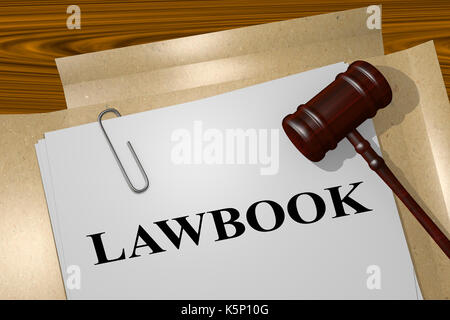 3D-Darstellung der 'LAWBOOK" Titel auf rechtliches Dokument Stockfoto