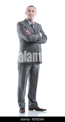 Porträt eines reifen lächelnd Geschäftsmann isoliert auf Weiss. Stockfoto