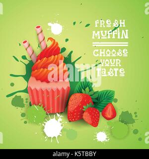 Frische Muffins wählen Sie ihren Geschmack Logo Kuchen Süß schönen Kuchen Dessert leckeres Essen Stock Vektor