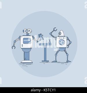 Moderne Roboter Schachspielen Symbol, futuristische Künstliche Intelligenz Mechanismus Technologie Stock Vektor