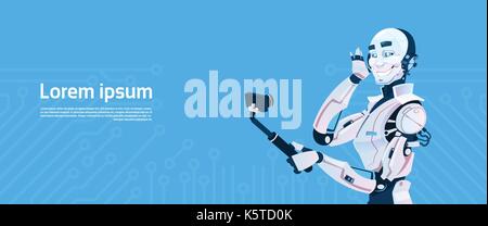 Moderne Roboter unter Selfie Fotos, futuristischen Künstliche Intelligenz Mechanismus Technologie Stock Vektor