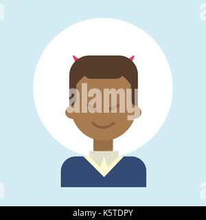 African American Male mit Teufel Hörner Emotion Symbol Profil, Mann Cartoon Portrait Glücklich lächelnde Gesicht Stock Vektor