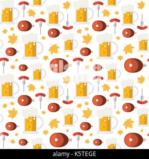 Nahtlose Muster Schinken und Bierkrüge Ornament Oktoberfest Urlaub Dekoration Konzept Stock Vektor