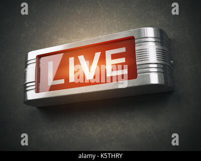 Live rot glühenden Warnung Schild. Aufzeichnung oder Sendung Konzept. 3D-Darstellung Stockfoto