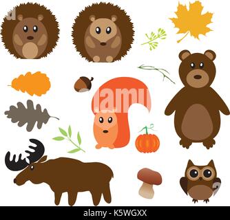 Vector Illustration von Fallen Tiere und Elemente Stock Vektor