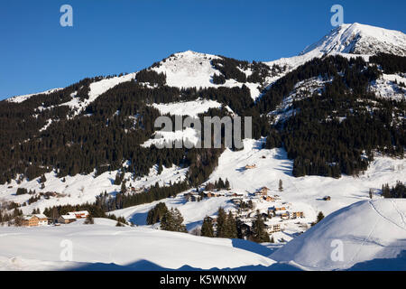 Winterlandschaft, Mittelberg, Kleinwalsertal, Alpen, Vorarlberg, Österreich Stockfoto