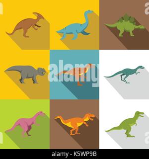 Verschiedene Dinosaurier Icon Set, flacher Stil Stock Vektor