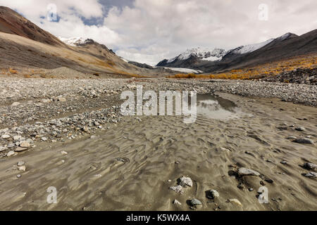 Schlick aus der Eiszeit schmelzen Formen Muster in der Nähe der Endstation der Gulkana Gletscher in der Nähe von Paxson in Alaska. Herbst. Am Nachmittag. Stockfoto