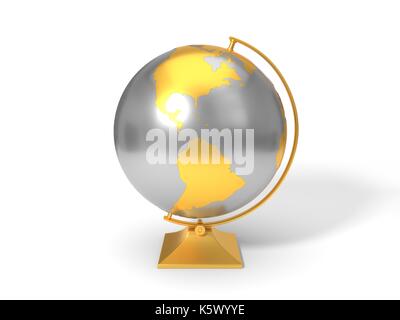 Golden Globe Dekoration, Amerika Seite. Konzeptionelle 3d-Abbildung. isoliert auf Weiss. Stockfoto