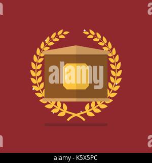 Goldene Ehrennadel mit Lorbeerkranz. Symbol für Sieg und Erfolg Stock Vektor