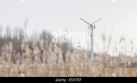 Windenergieanlage in der niederländischen Landschaft - Erzeugung alternativer Energie Stockfoto