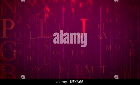 Beeindruckende 3d-Abbildung der Computer nachgebildet rosy Buchstaben in einer Vielzahl von Formen und blendend in der violetten Hintergrund, als ob Sie fliegen in sind Stockfoto