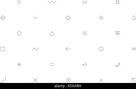 Geometrische Muster mit verschiedenen einfachen Zeichen in dünnen Stil. Weiße horizontale Hintergrund mit Formen in grauen Farben. Web design Element speichern im Vektor Stock Vektor