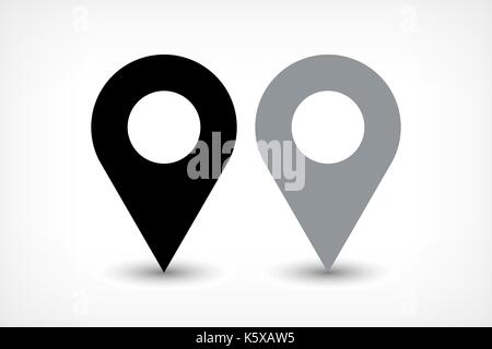 Karte pin-Schild mit Symbol Ellipse grauen Farbverlauf Schatten im einfachen Stil. Schwarze und graue Farbe abgerundeten Formen auf weißem Hintergrund. V Stock Vektor