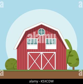 Red farm house, Vector Illustration Flat Style Stock Vektor