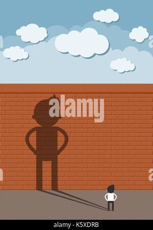 Der Mann stand vor einer hohen Mauern Stock Vektor