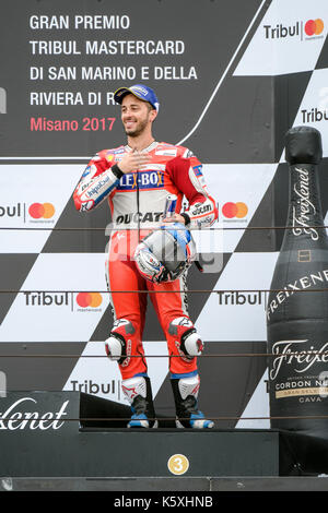 04 Andrea Dovizioso (Italien), Ducati Team, Ducati Desmosedici GP17 Maschine, Gran Premio Tribul Mastercard di San Marino e della Riviera di Rimini, Podium 3 das MotoGP-Rennen im Marco Simoncelli World Circuit für die 13. Runde der MotoGP-Weltmeisterschaft, die vom 8. bis 10. September 2017 in Misano Adriatico (RSM) Stockfoto