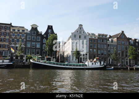 Kanal Leben auf dem Boot in Amsterdam, Holland Stockfoto